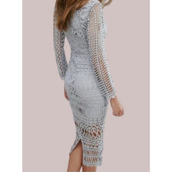 Misguided NWT High Neck Structured Lace Midi Dress Grey Sz 10 Body Con Cutout - Picture 5 of 16